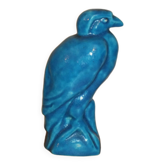 Bird, cracked blue raptor in ceramic