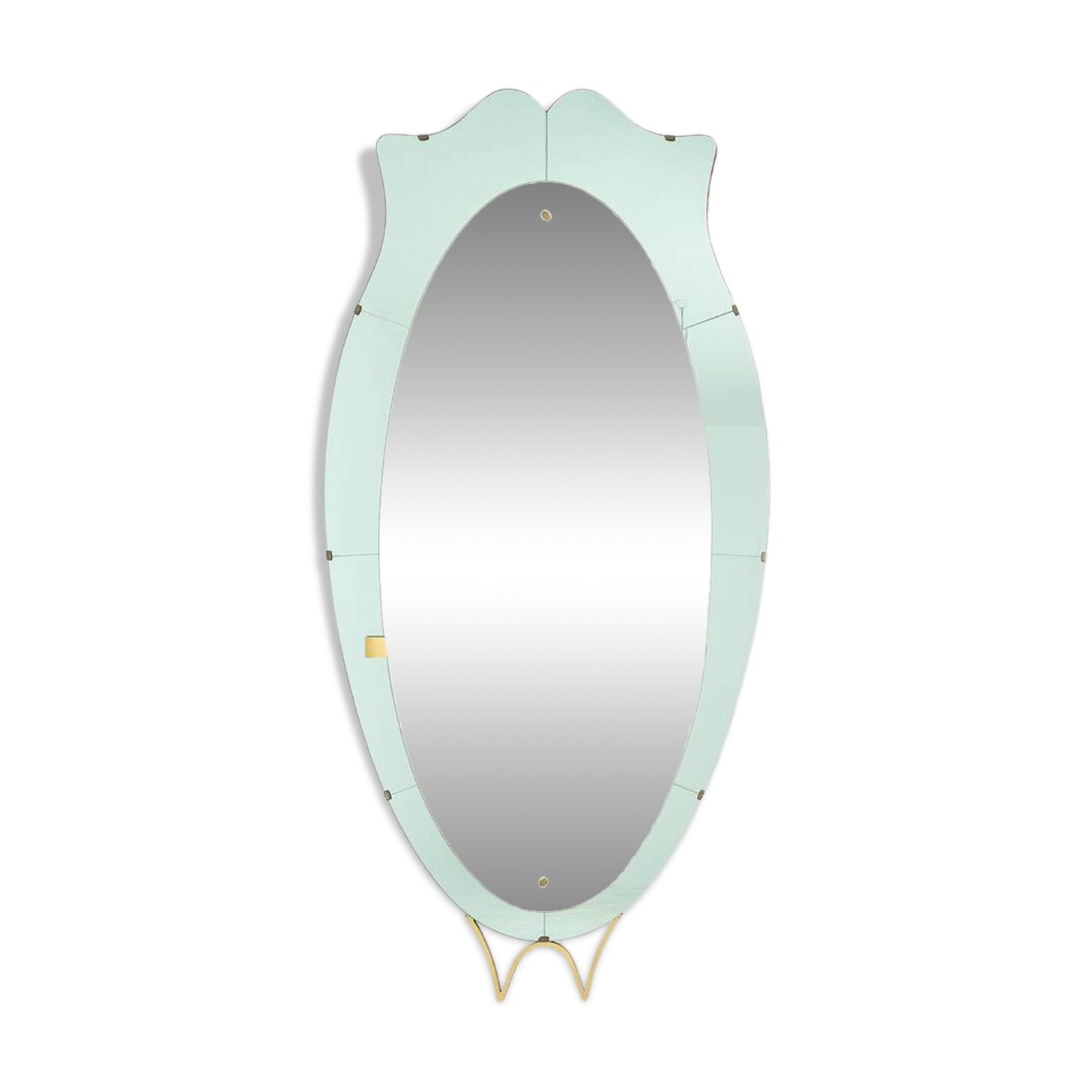 Two-tone glass console mirror with gilded brass. Circa 1950.