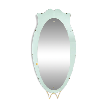 Two-tone glass console mirror with gilded brass. Circa 1950.