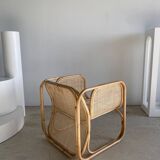 Amsterdam rattan armchair with U-shaped armrest, squared canework