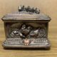 Old signature silver bronze box box, decor hunting scenes