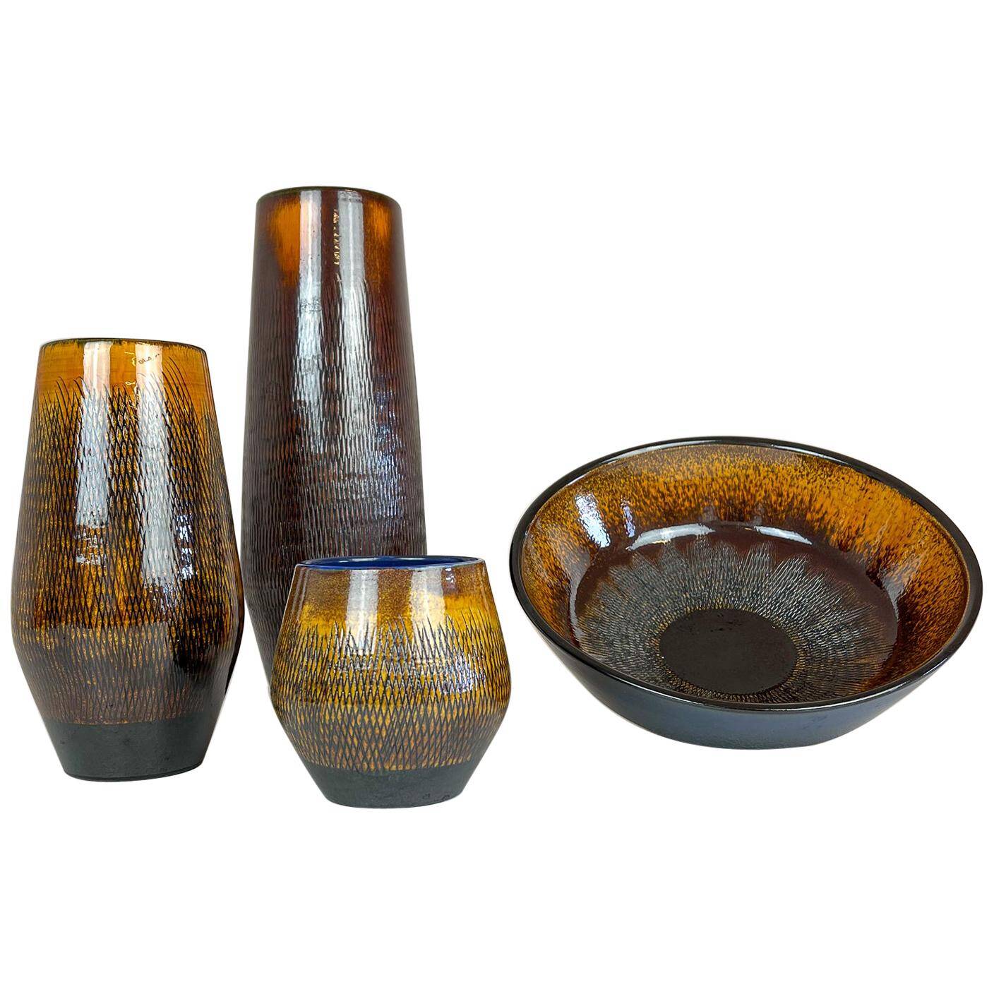 Mid-century modern set of 4 ceramic vases by Upsala-Ekeby "Fiamma" Sweden, 1960s.