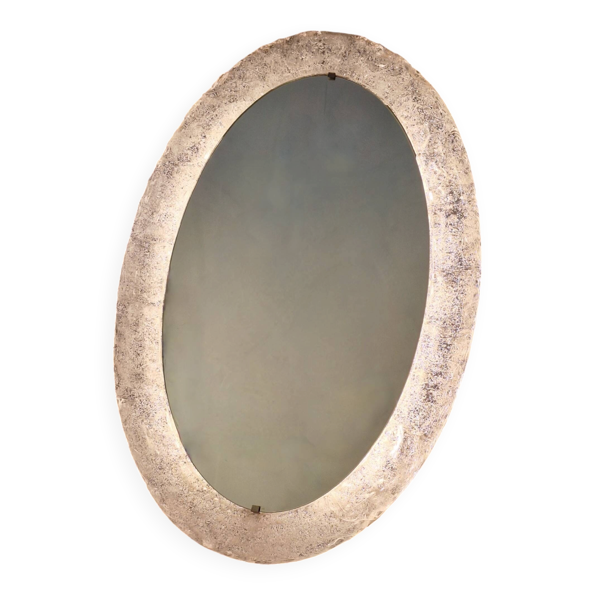 Erco large melted ice acrylic illuminated oval wall mirror, 1970s