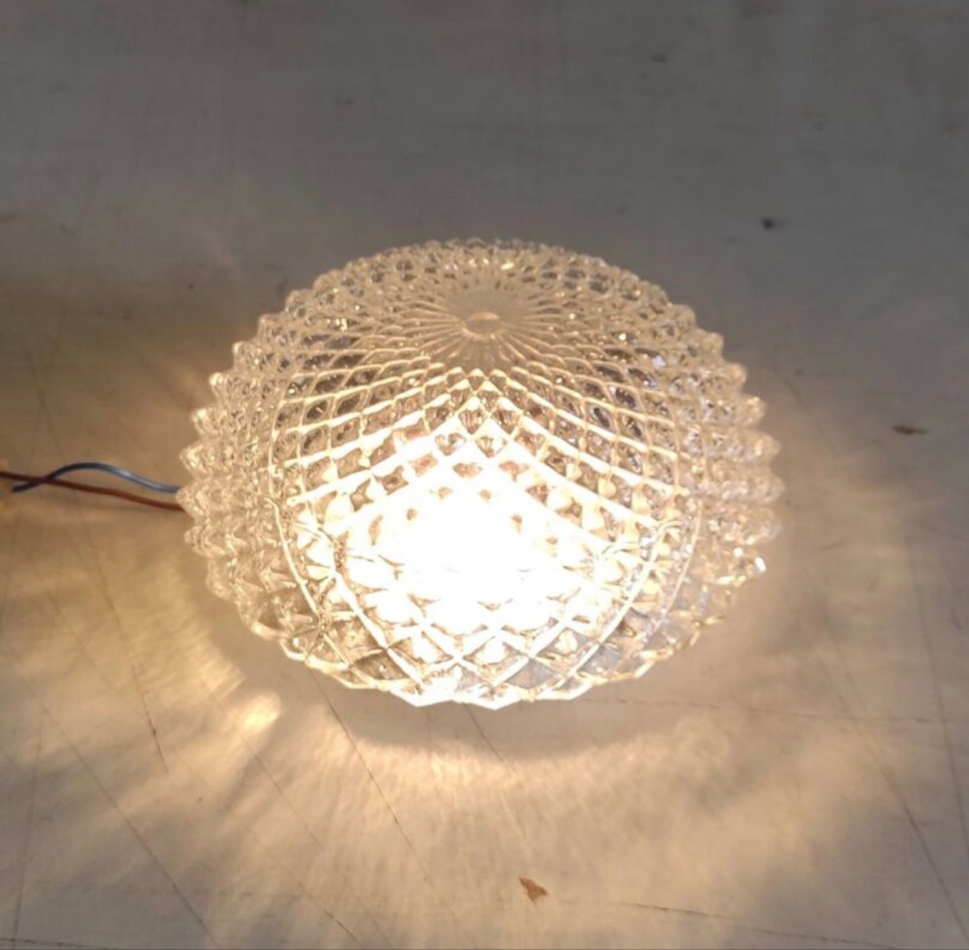 Ceiling light or wall light in moulded glass with diamond point - mid 20th century