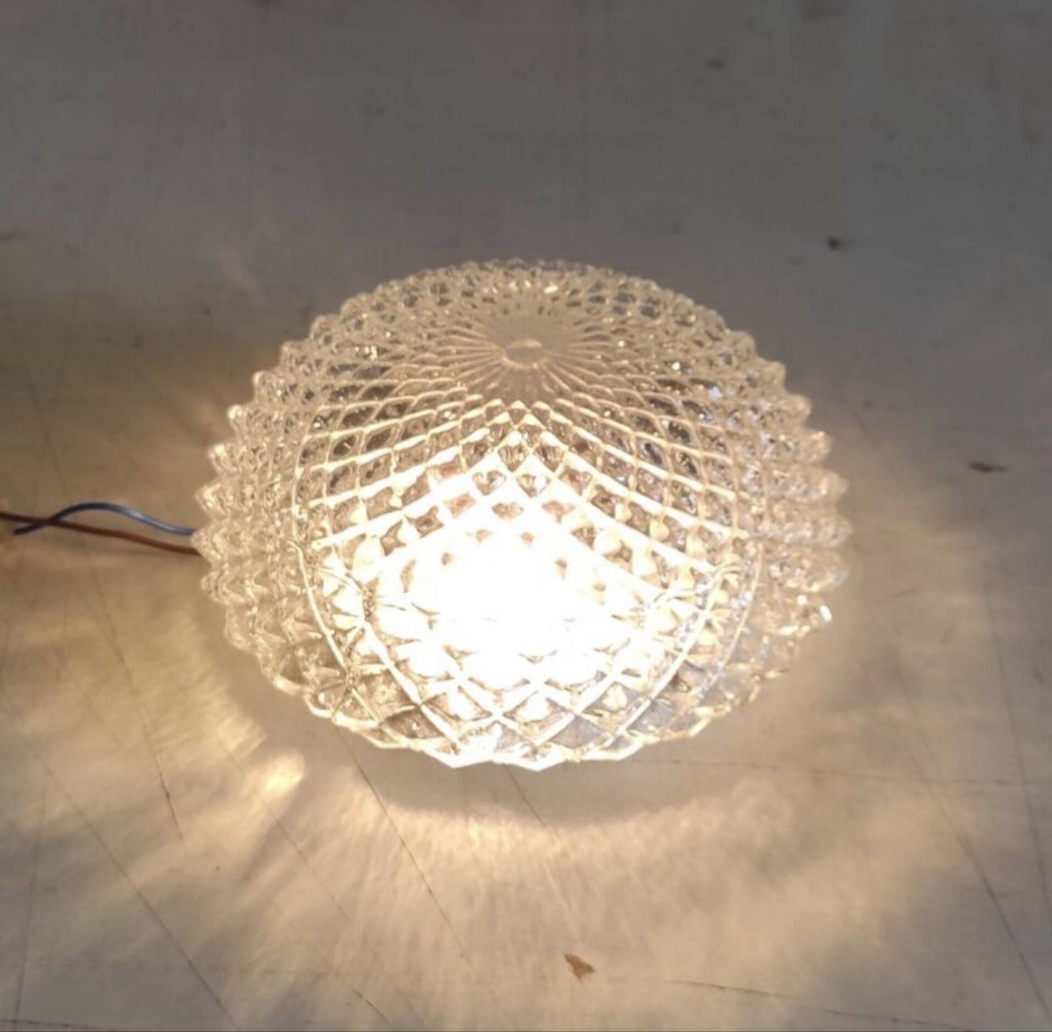 Ceiling light or wall light in moulded glass with diamond point - mid 20th century