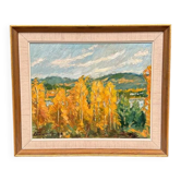 Huile sur panneau suédoise – "Paysage d'automne" – Datée de 1978 – Œuvre encadrée de l'époque – 50 × 42 cm (19,7" × 16,5")