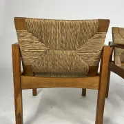 Set of 2 Vintage armchair easy chairs oak & seagrass 60s mid-century