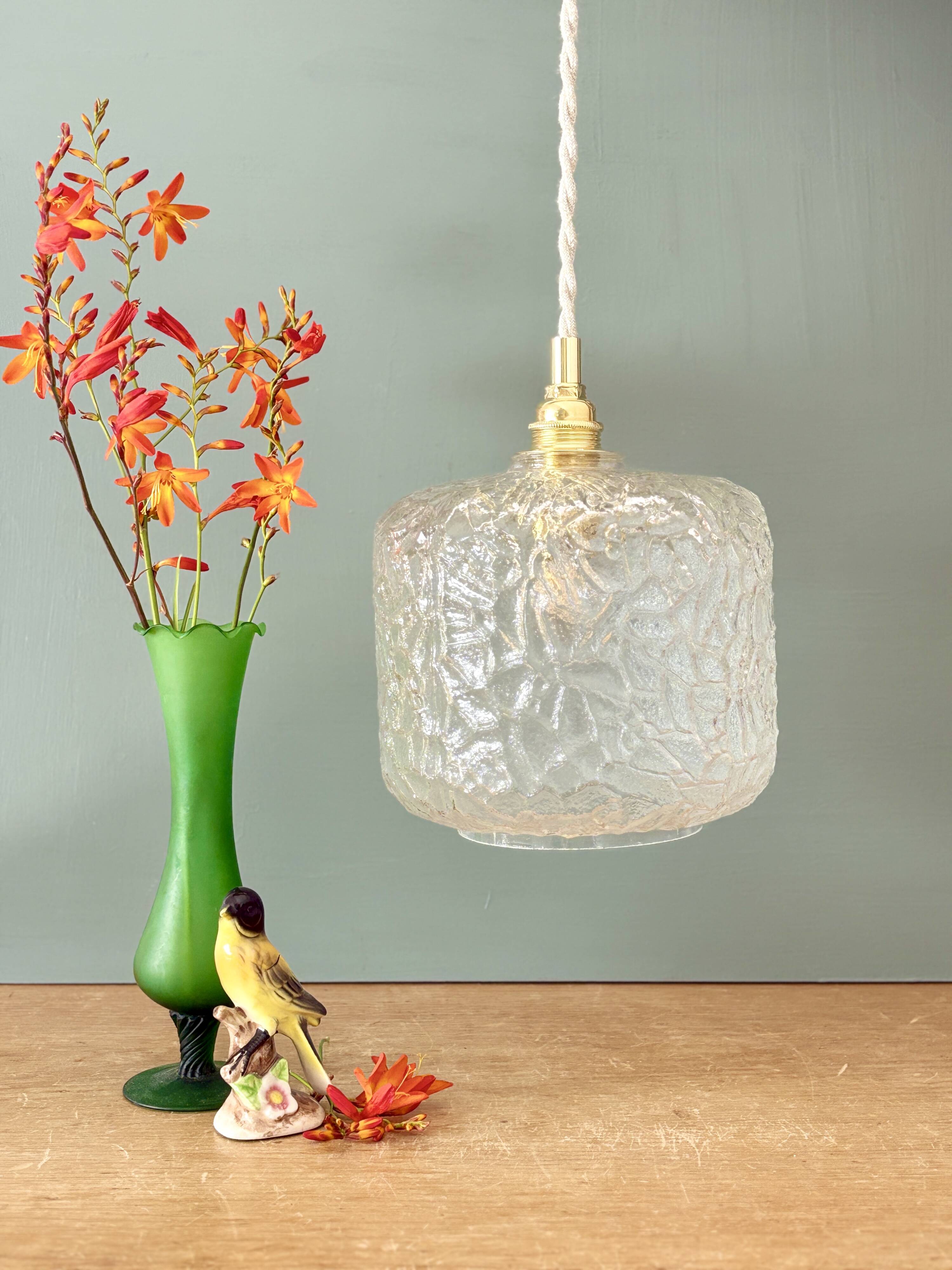 Suspension globe vintage en verre transparent
