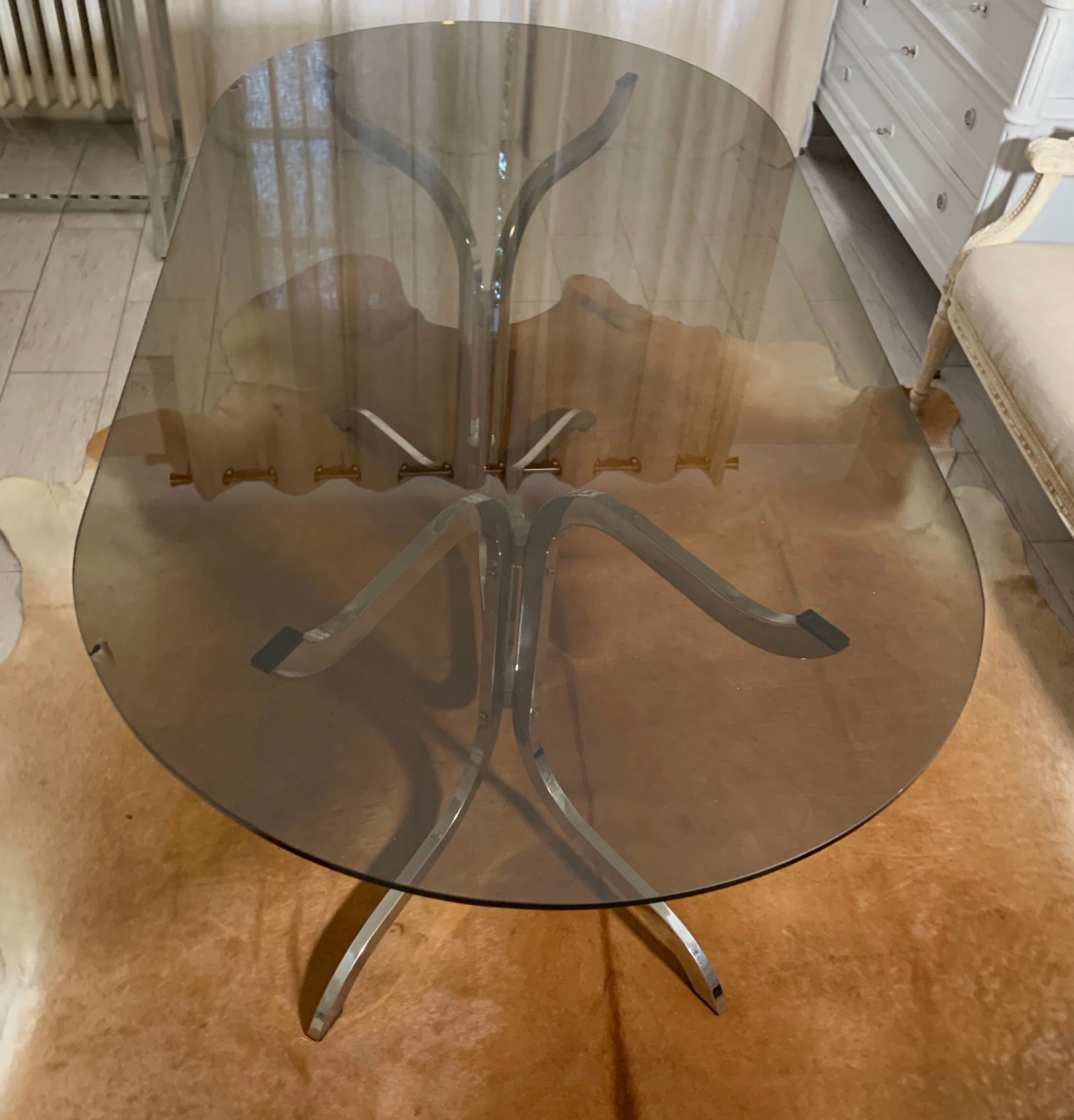 Vintage table in smoky glass chrome metal footing