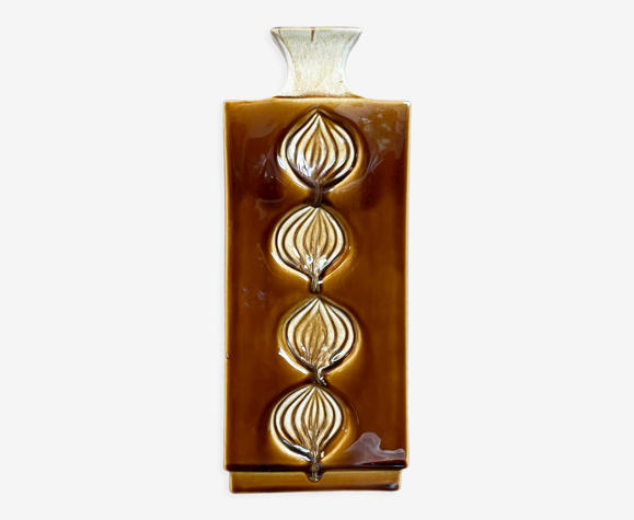 Vase d’art Ditmar Urbach avec motif d’oignon, grande poterie brune rectangulaire de Tchécoslovaquie