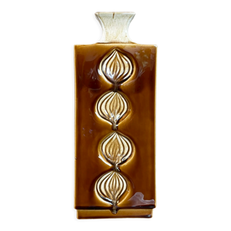 Ditmar Urbach Art Vase with Onion Motif, Large Rectangular Brown Pottery from Czechoslovakia