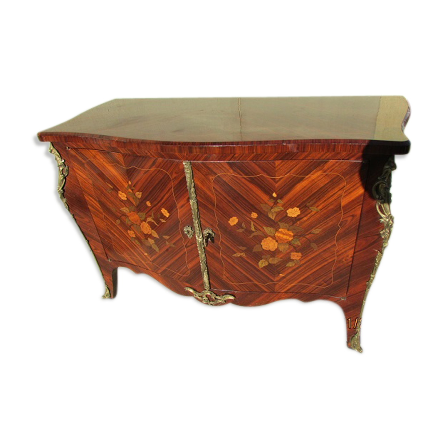 Dresser 2 doors Louis XV inlaid and painted