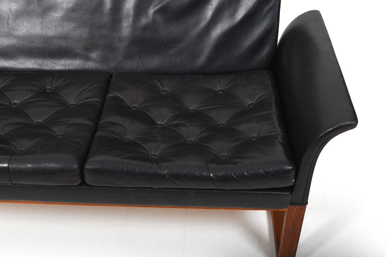 Danish Teak and Black Leather Sofa c.1960