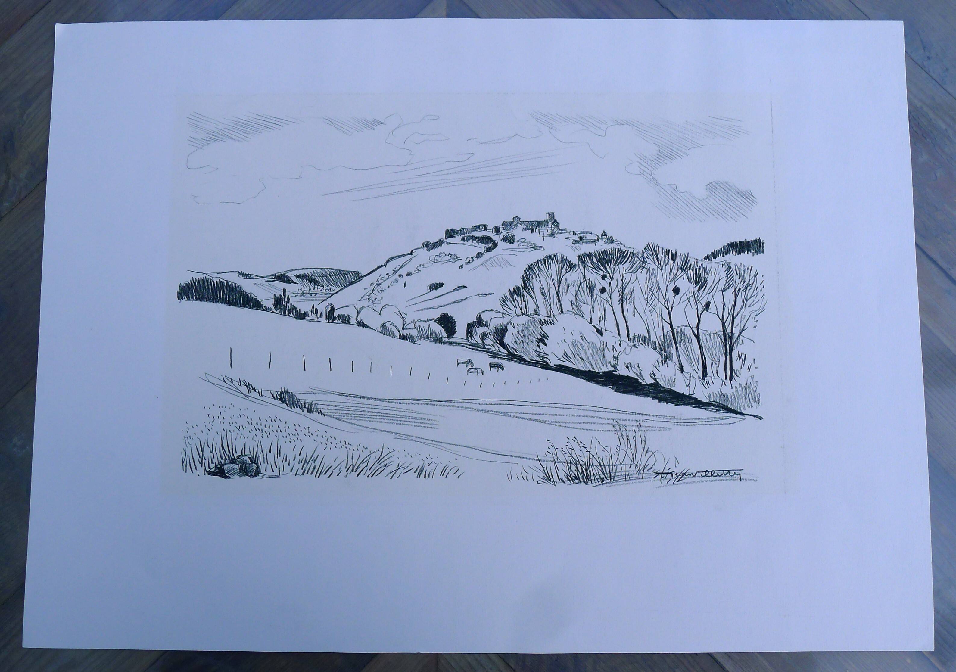 Original drawing in black chalk by Jean Villette (1913-2005)