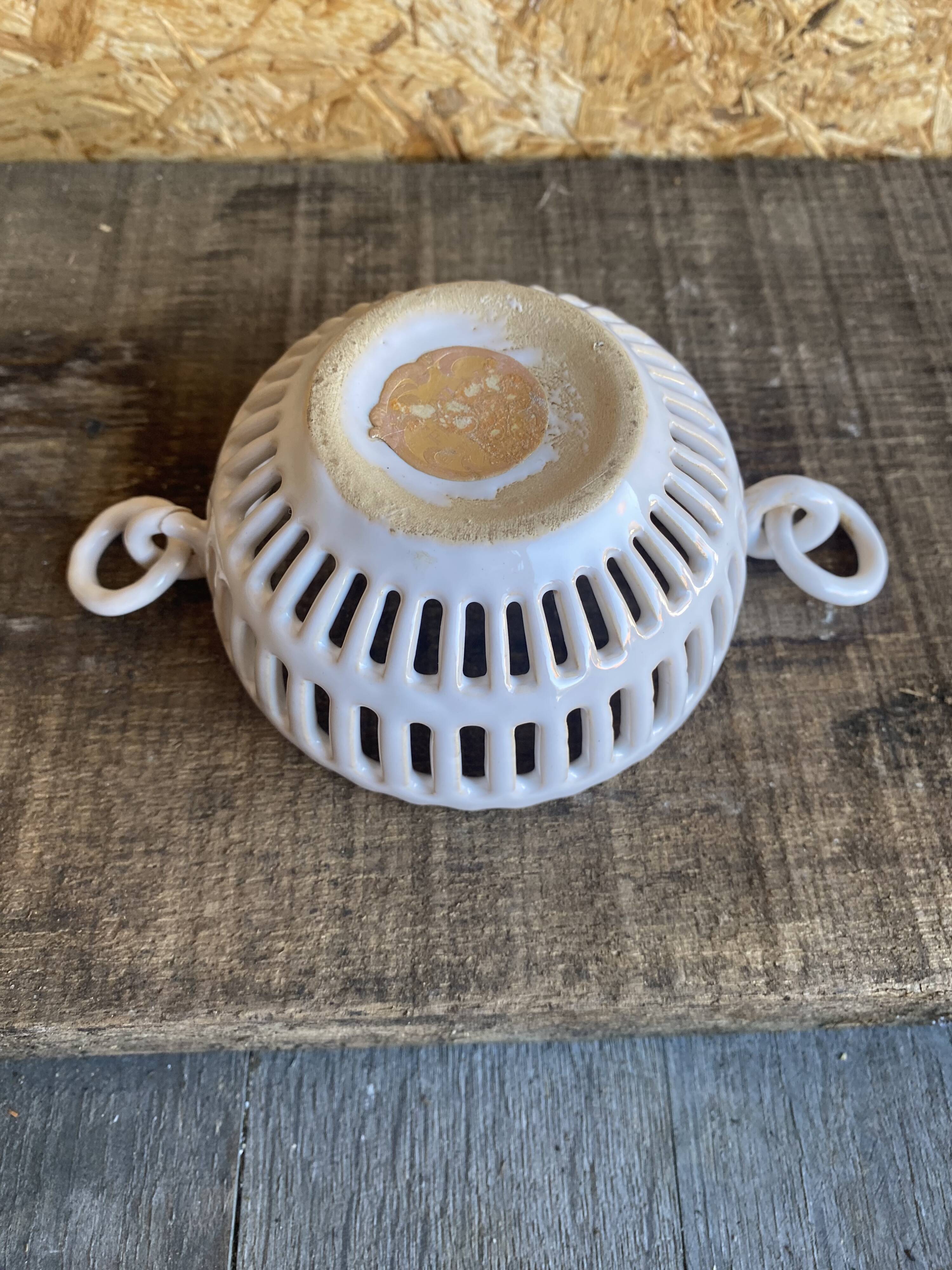 Empire malicorne white openwork ceramic pocket bowl vintage #d