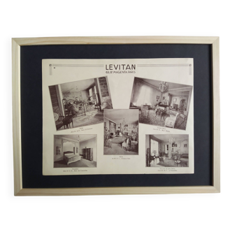 Advertising board representing a panel of 1940's furniture "Living rooms, Bedrooms,..."