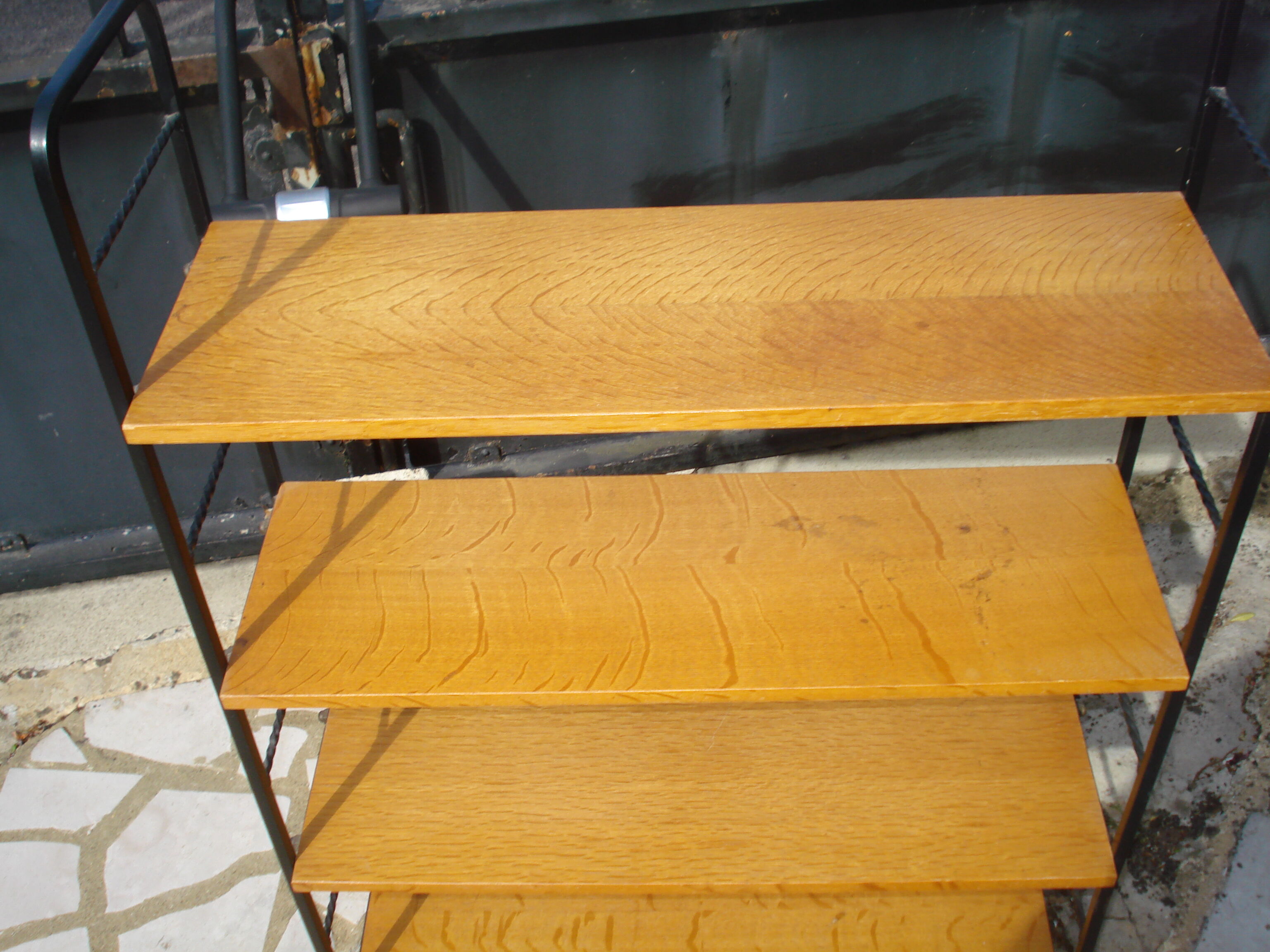 Shelf library Scandinavian wood and iron circa 1960/1970