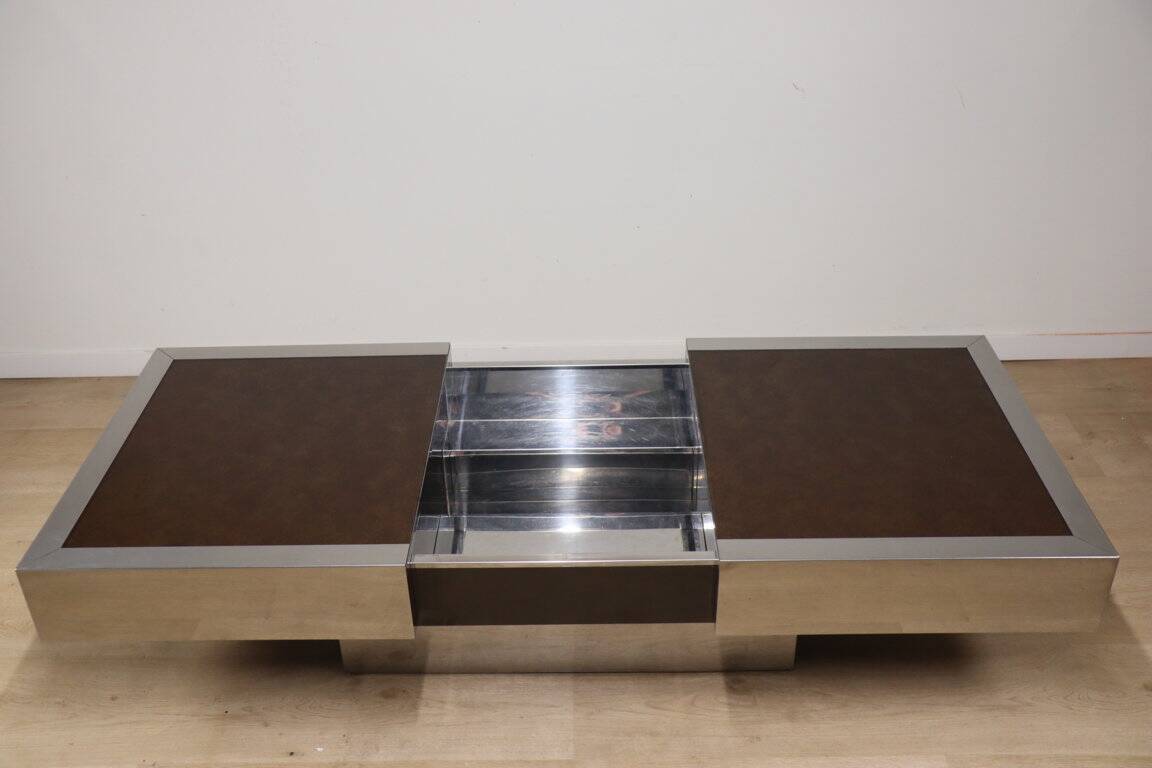 Vintage glass and aluminum bar coffee table, 1970