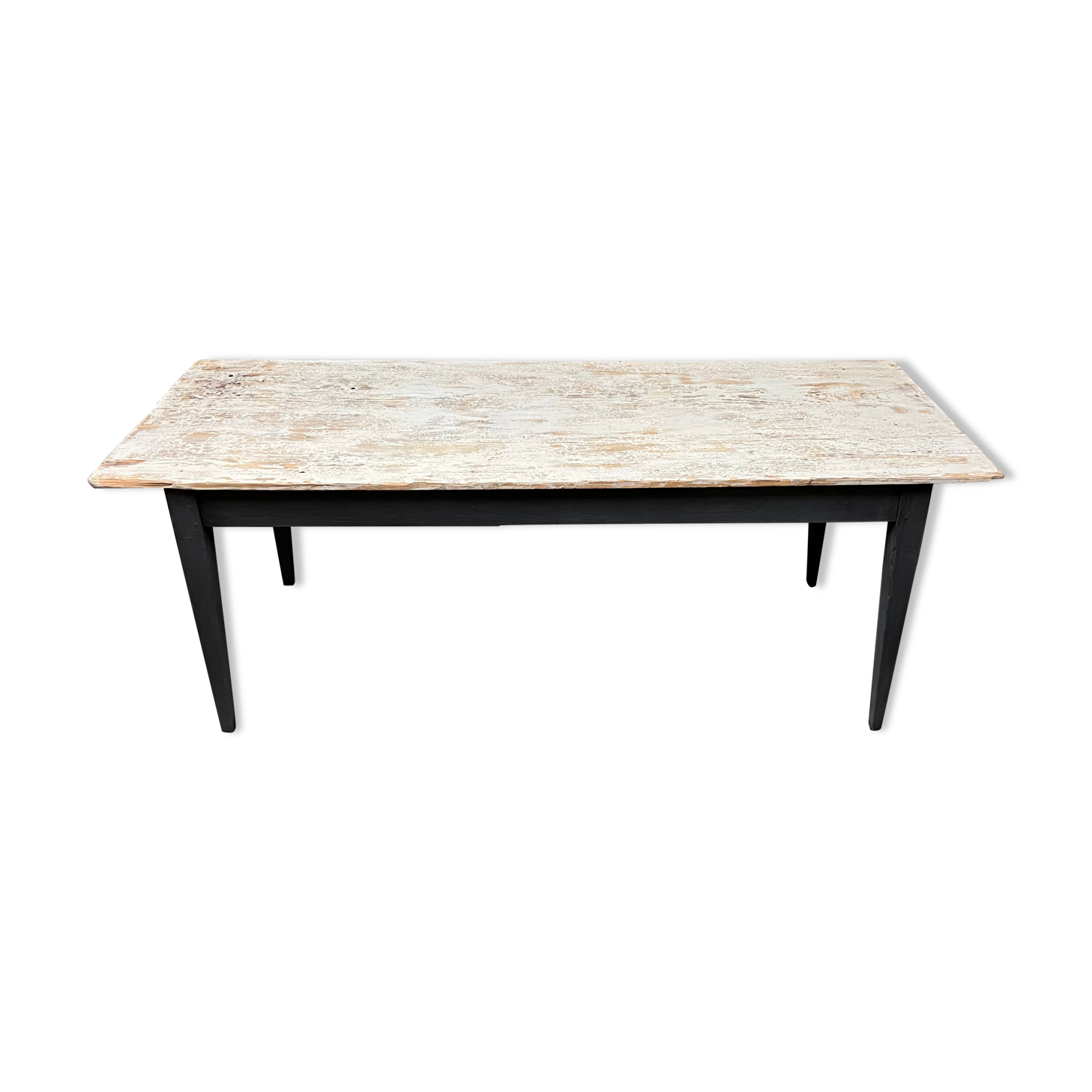 Black farmhouse table and white patinated top