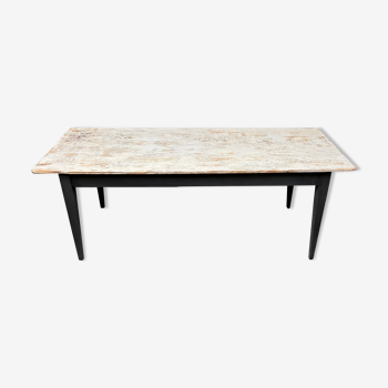 Black farmhouse table and white patinated top