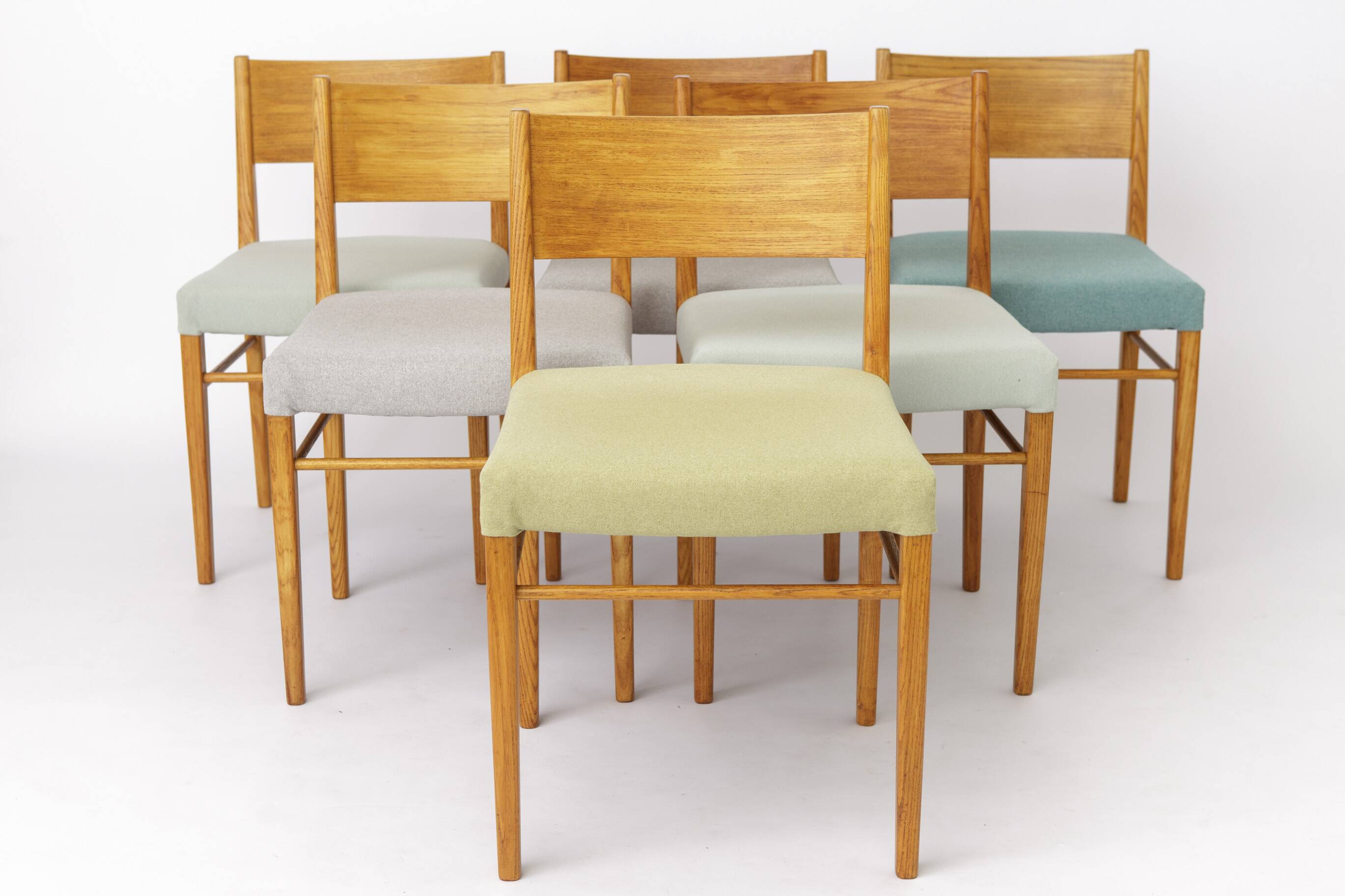 Set of 6 Vintage Beech Dining Chairs, Germany 1970s, Restored Wooden Dining