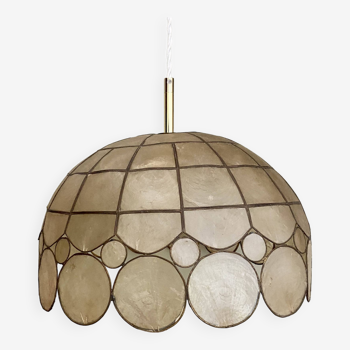 Vintage mother-of-pearl and brass lampshade pendant light