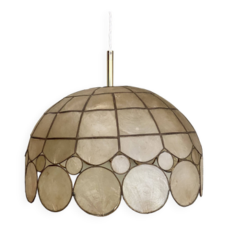 Vintage mother-of-pearl and brass lampshade pendant light