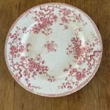 Old flat plate in Terre de Fer earthenware stamped Gien, Fleurette model.