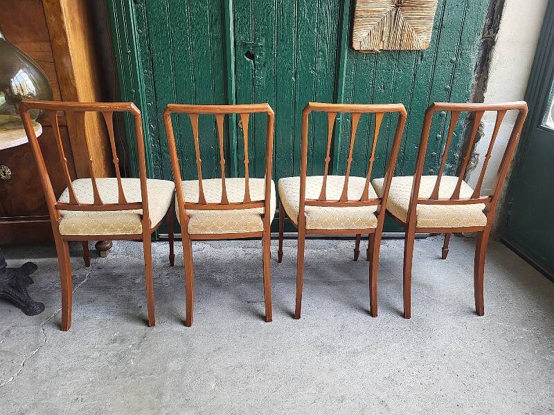 Series of 4 directory chairs in marquetry and cherry wood