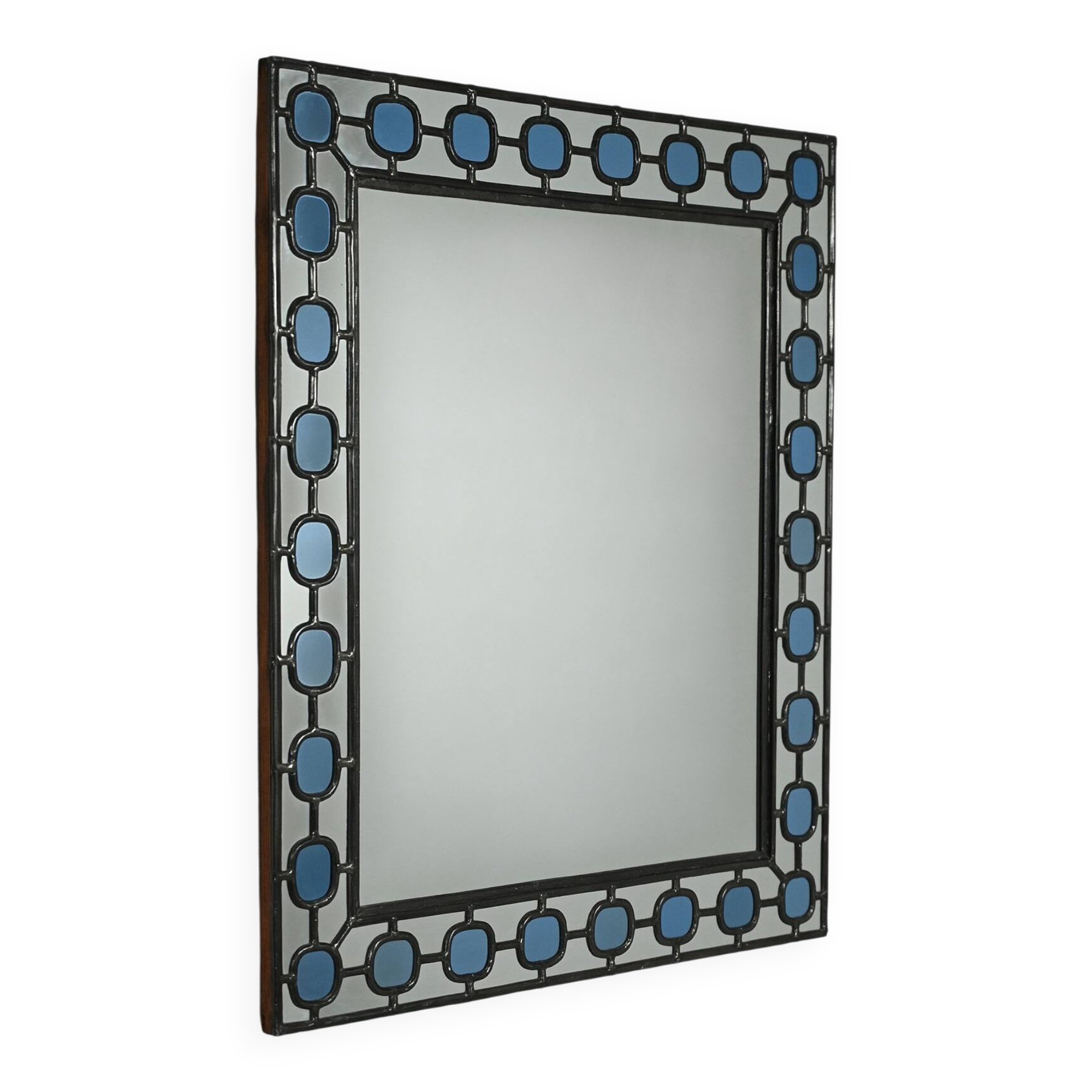 Scandinavian Mirror with light-blue leaded-glass frame