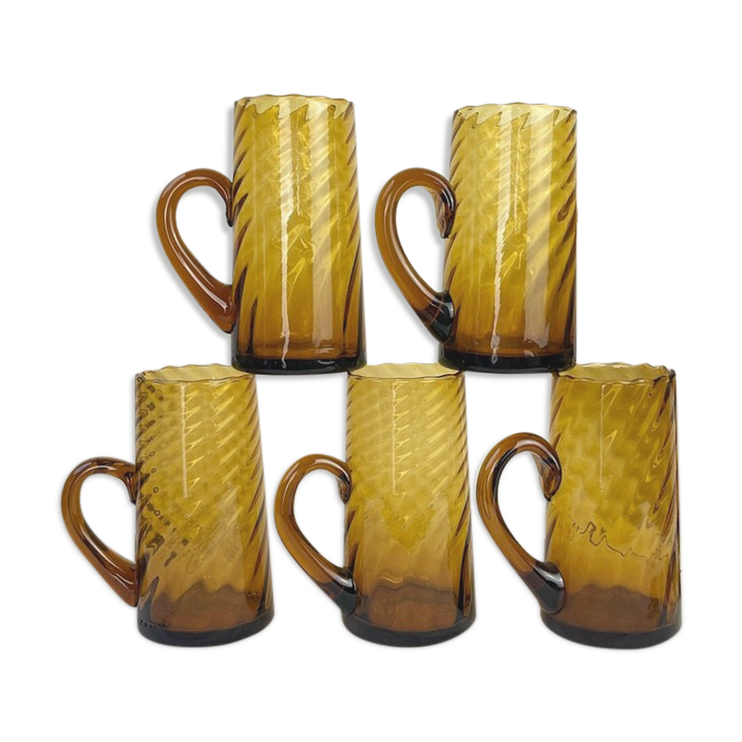 Set of 5 vintage beer glasses in amber twisted glass