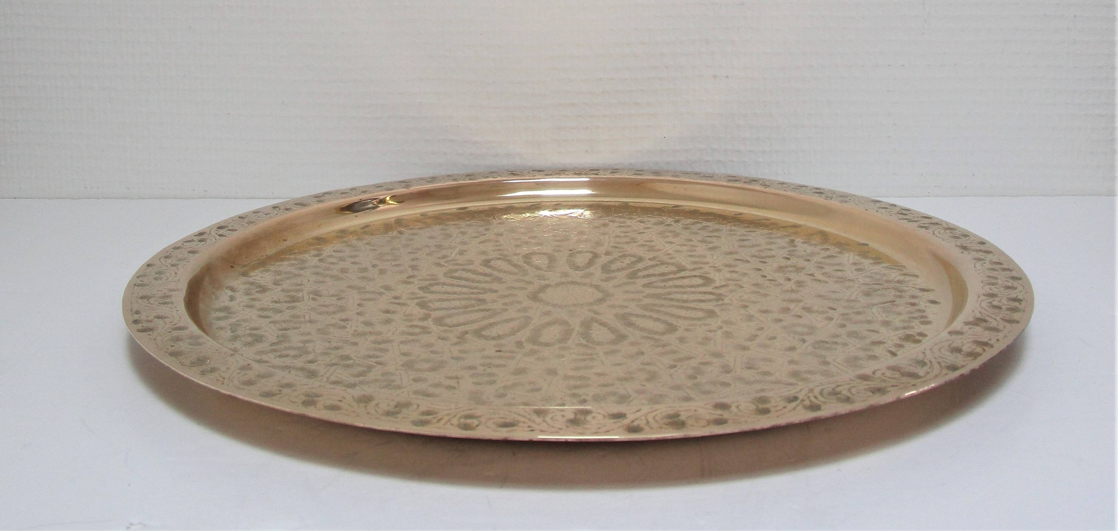 Solid brass tray signed oriental vintage