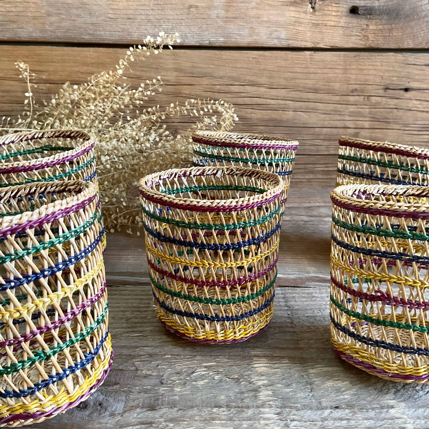6 vintage glass holder baskets