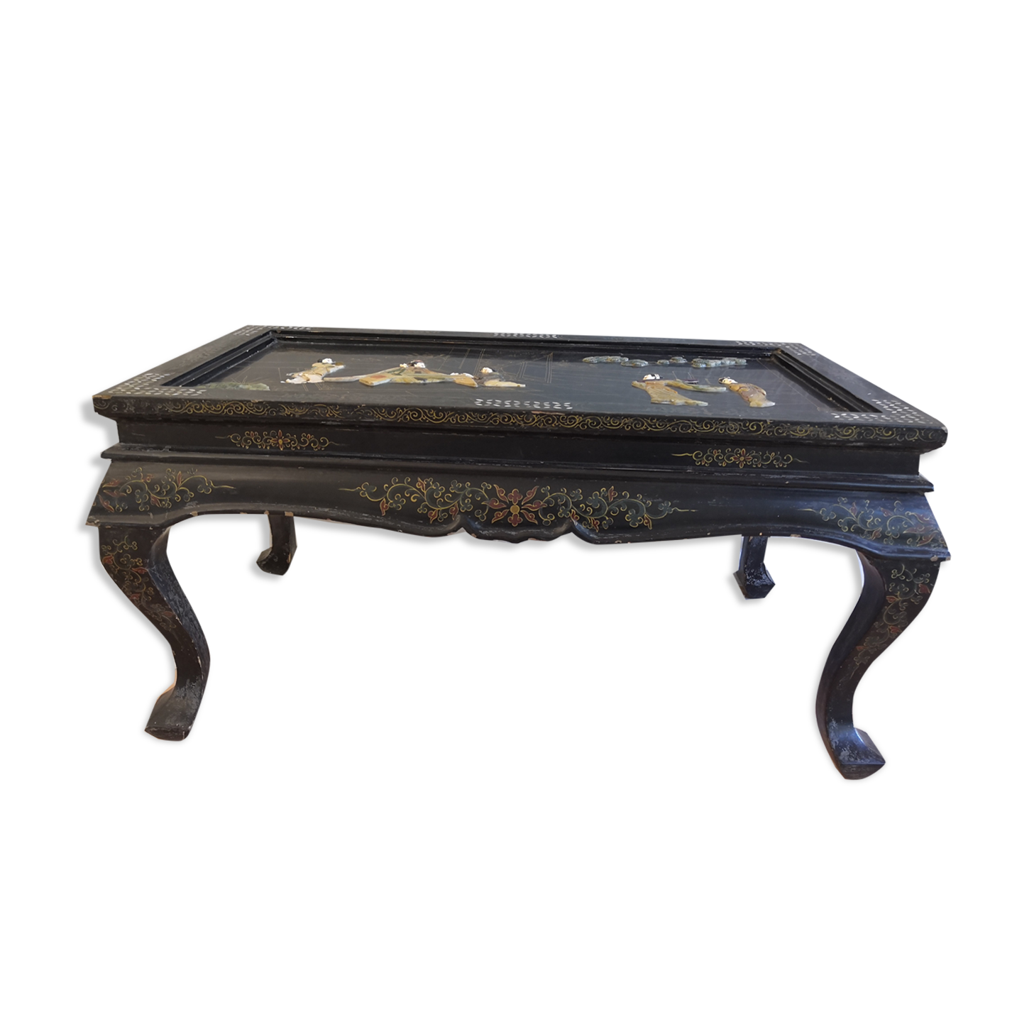 Old rectangular asian retractable coffee table
