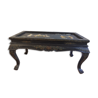 Ancienne table basse rectangulaire asiatique escamotable