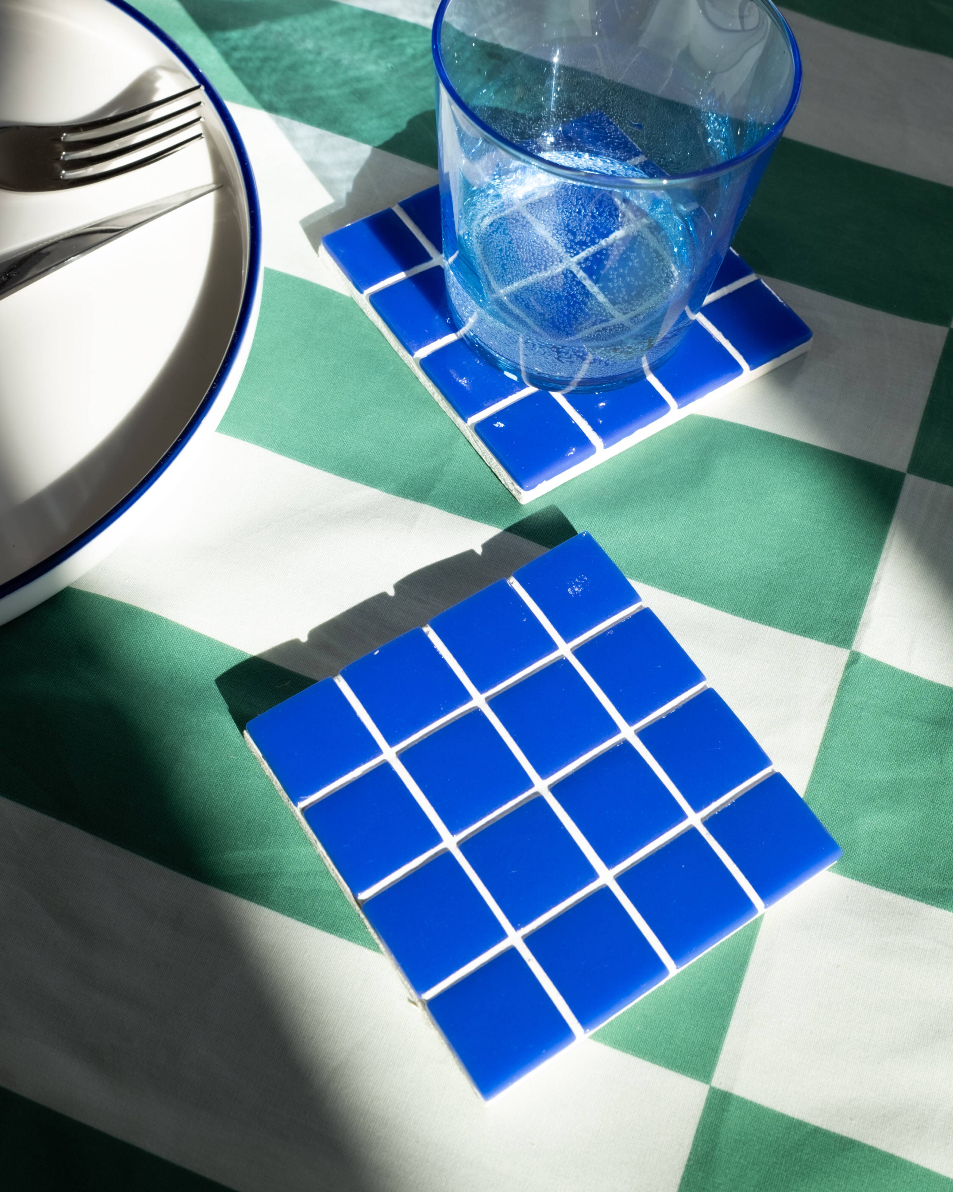 Glass Coasters - Glass Enamels - Mosaic - Handmade - Blue - Set of 6