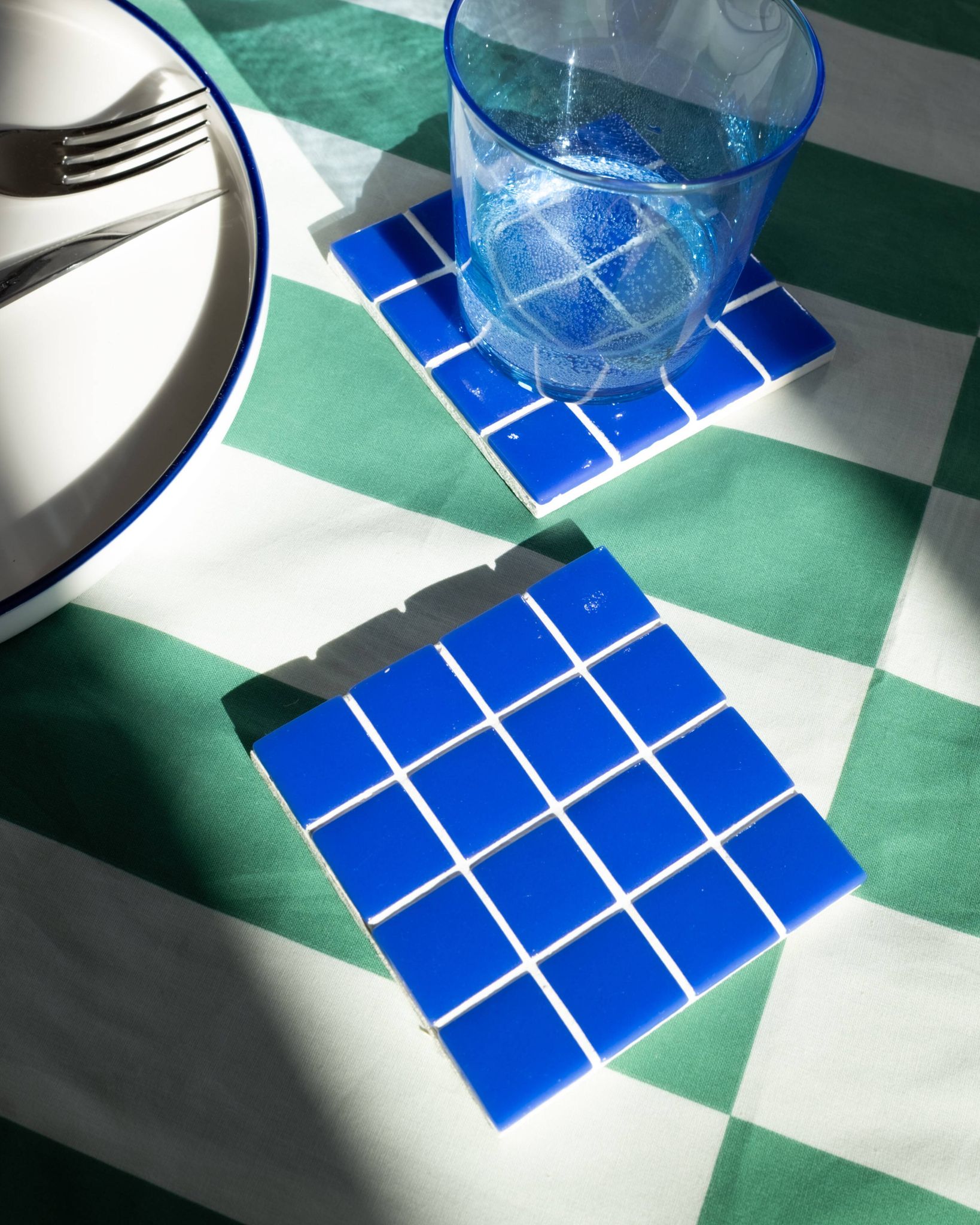 Glass Coasters - Glass Enamels - Mosaic - Handmade - Blue - Set of 6