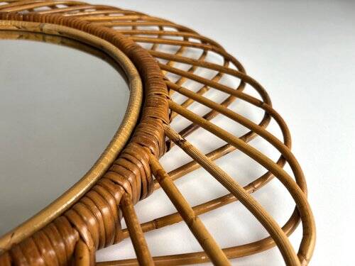 Rattan and Bamboo Mirror attributed to Franco Albini, 1970s