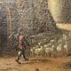 Italian School "Lake landscape, forest animated by figures" oil painting