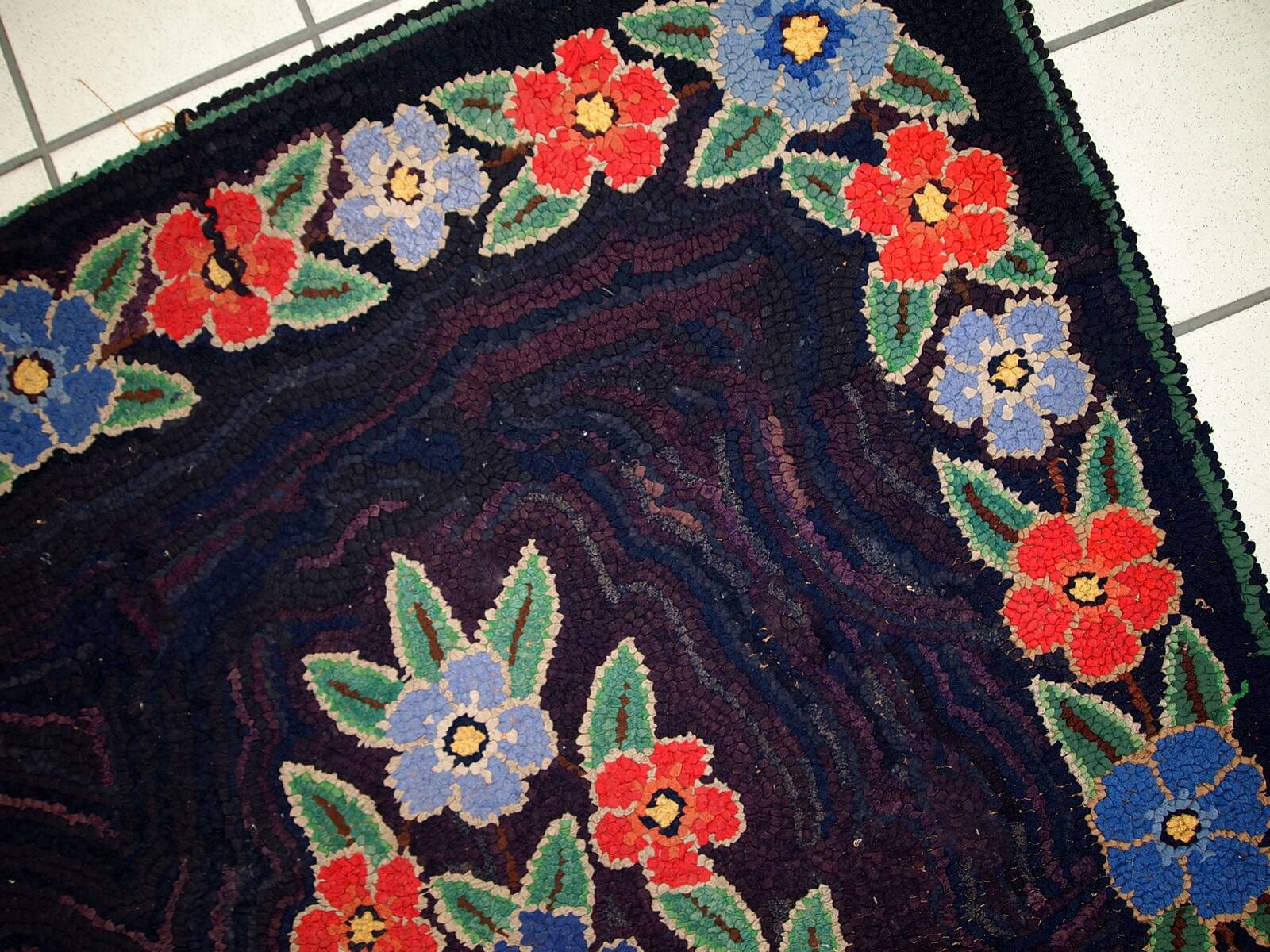 Tapis Hooked Antique Américain, Années 1920, Pièce Unique et Inachevée