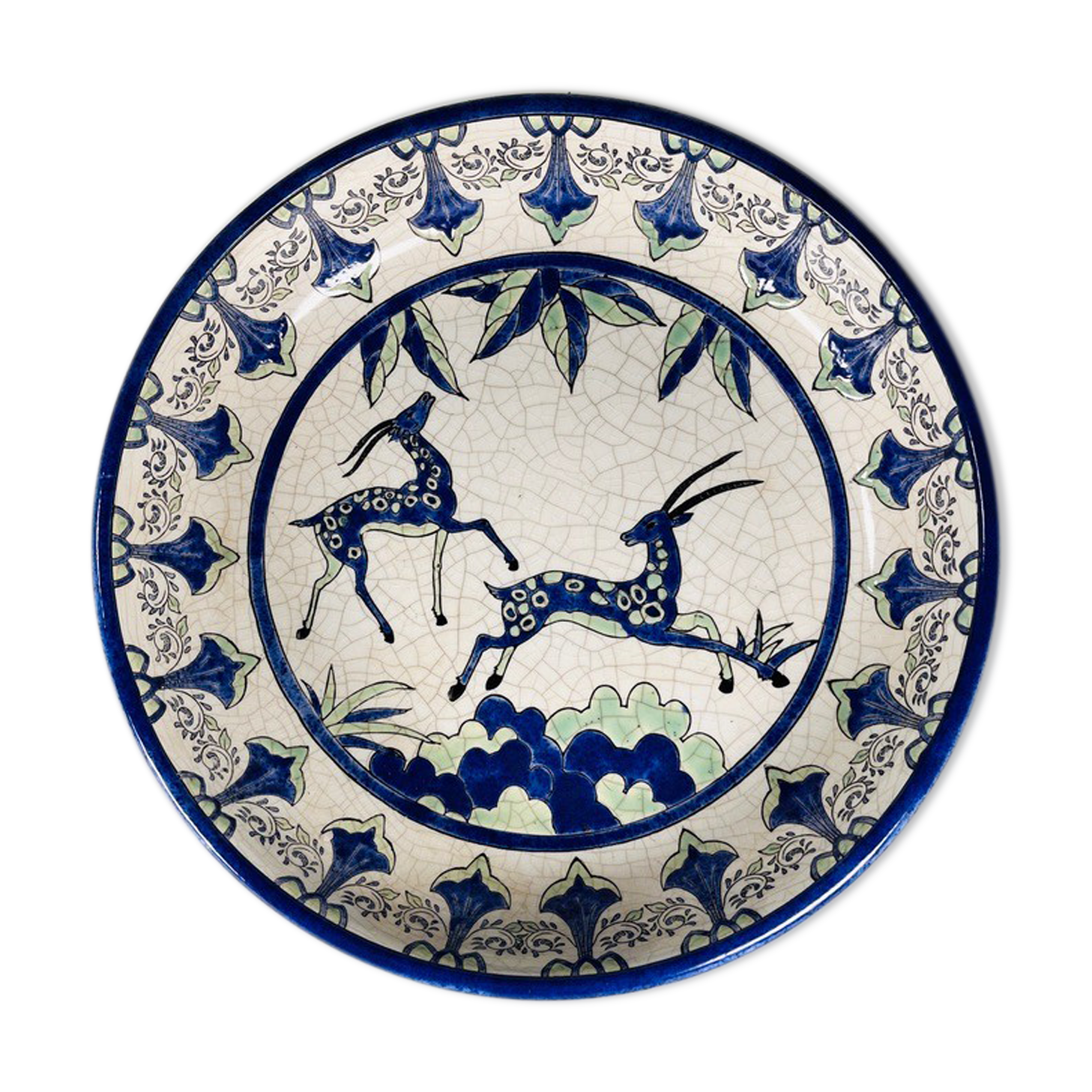 Grand plat vintage ceramic emaux keralouve style art deco dlg catteau