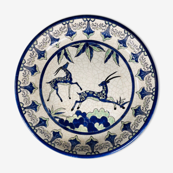 Grand plat vintage ceramic emaux keralouve style art deco dlg catteau