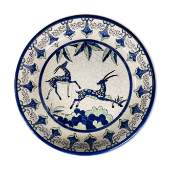 Grand plat vintage ceramic emaux keralouve style art deco dlg catteau