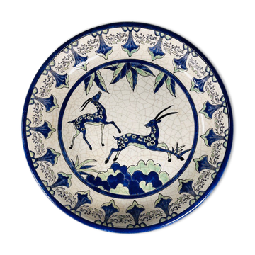 Grand plat vintage ceramic emaux keralouve style art deco dlg catteau