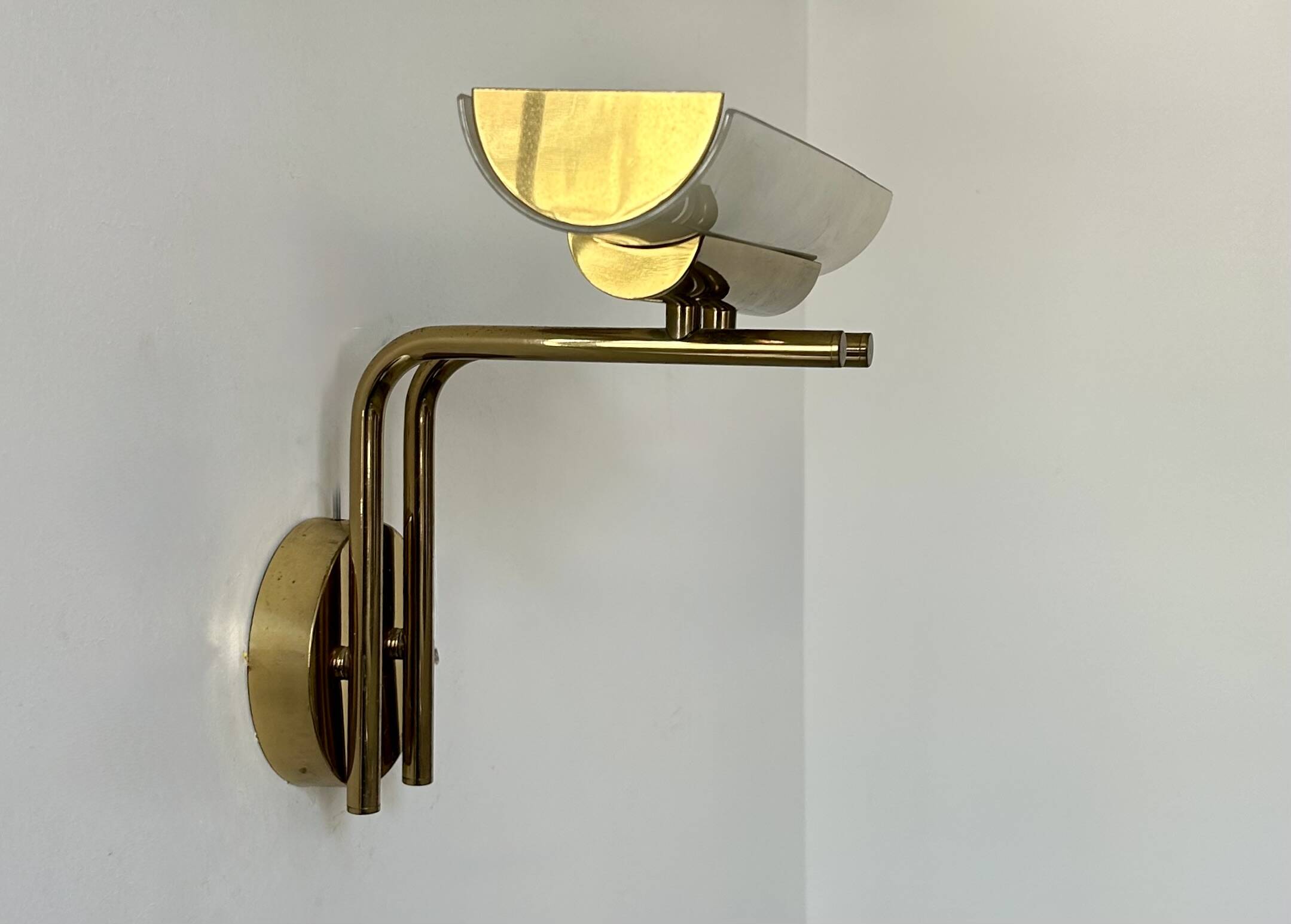 Vintage wall lamp, brass and sandblasted glass, France, 1970