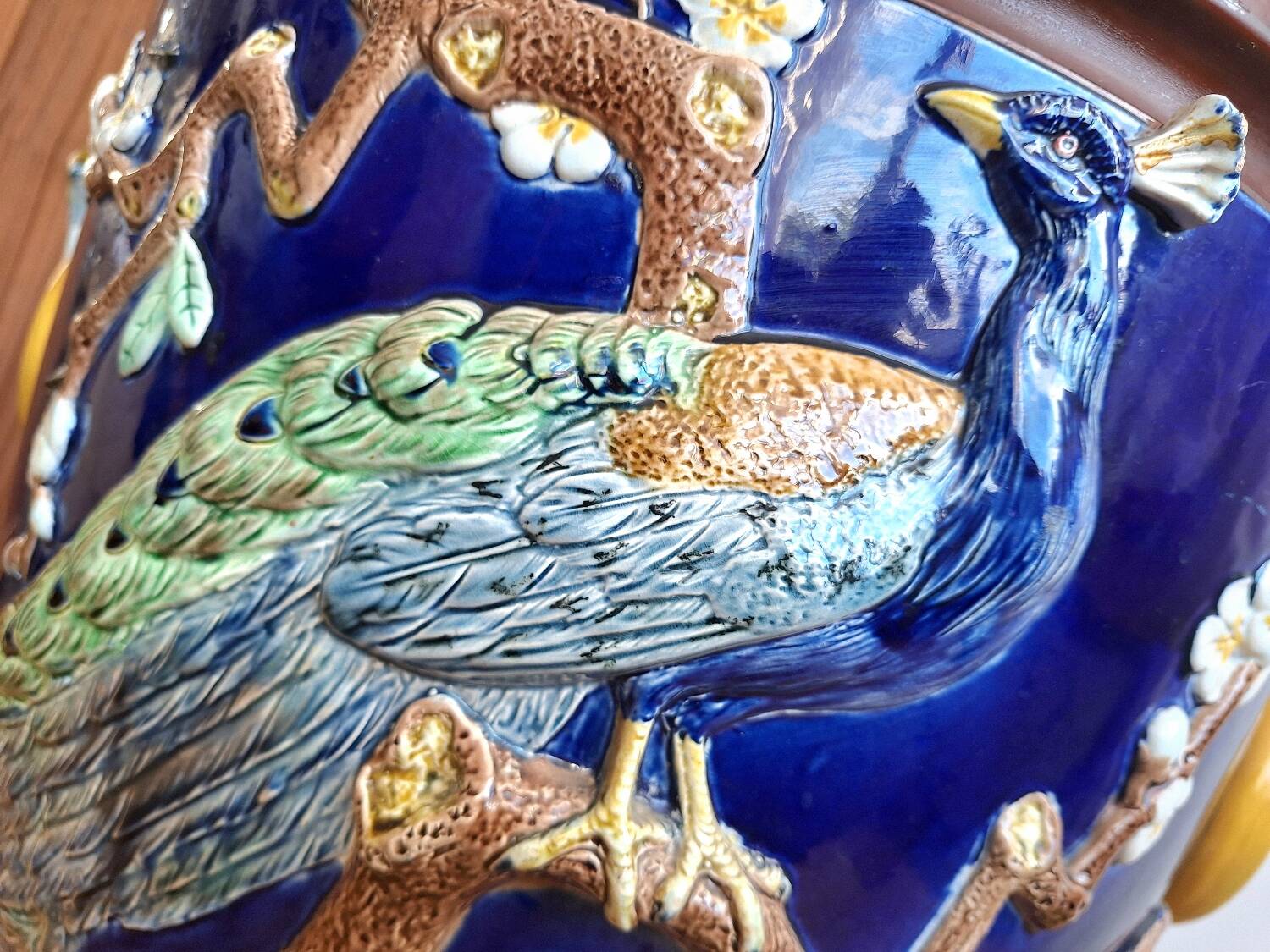 Large antique majolica cache pot, planter by Joseph Holdcroft.