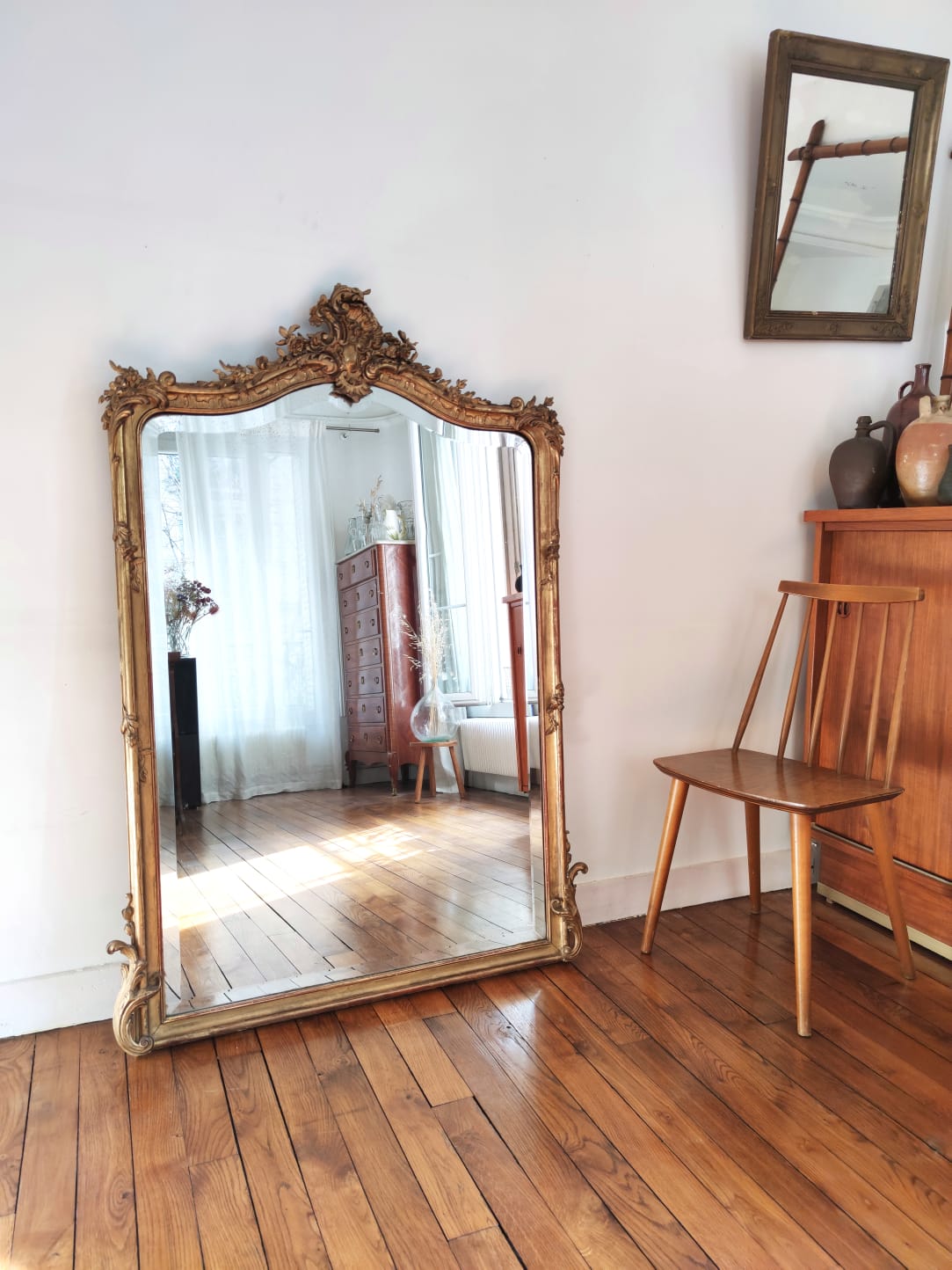 Large gilded mirror louis XV rockery  142x99cm