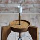 Floor Lamp, White Glass Lampshade, Wooden Base, Space Age, Midcentury