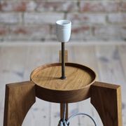 Floor Lamp, White Glass Lampshade, Wooden Base, Space Age, Midcentury