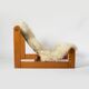 Brutalist sling lounge chair in Canvas, Pine and sheepskin, Belgium, 1970s